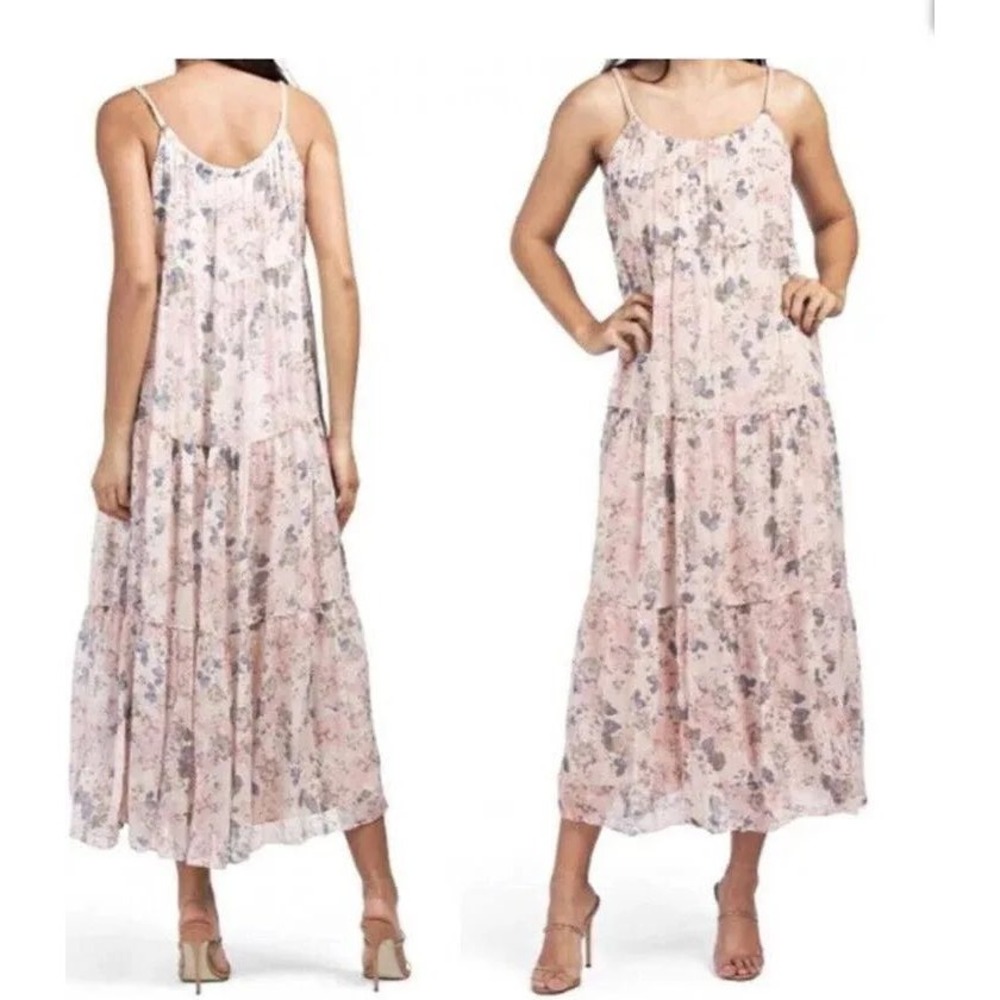 Elena‎ Baldi Made in Italy Silk Blend Tiered Maxi Dress Pink Animal Print Size M